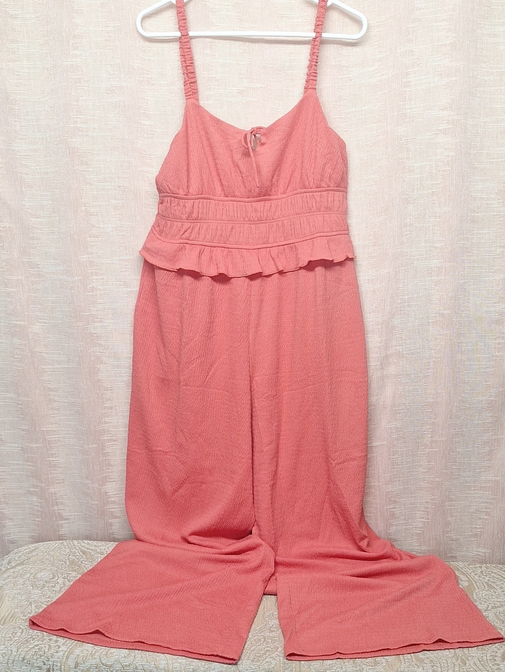 Trixxi Coral Pink Wide Leg Jumpsuit with Ruffle Waist XL NWT